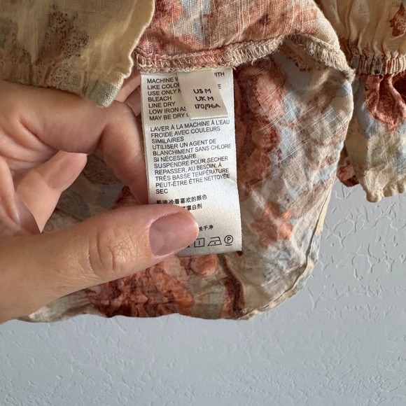 Free People found You Floral Blouse Button Down Peasant Top Ruffle Sleeve Medium - Picture 5 of 7